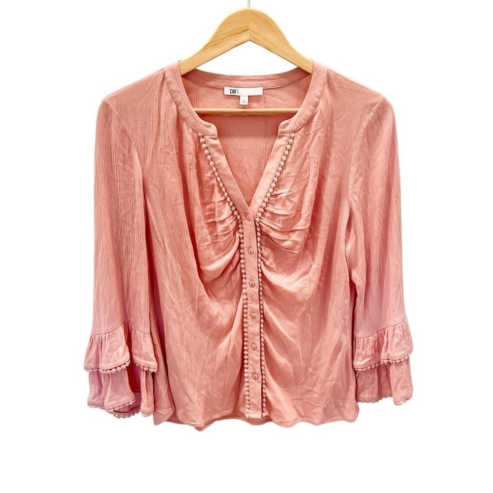 NEW DR2 Embroidered Button Up Top Dusty Pink - Picture 2 of 2